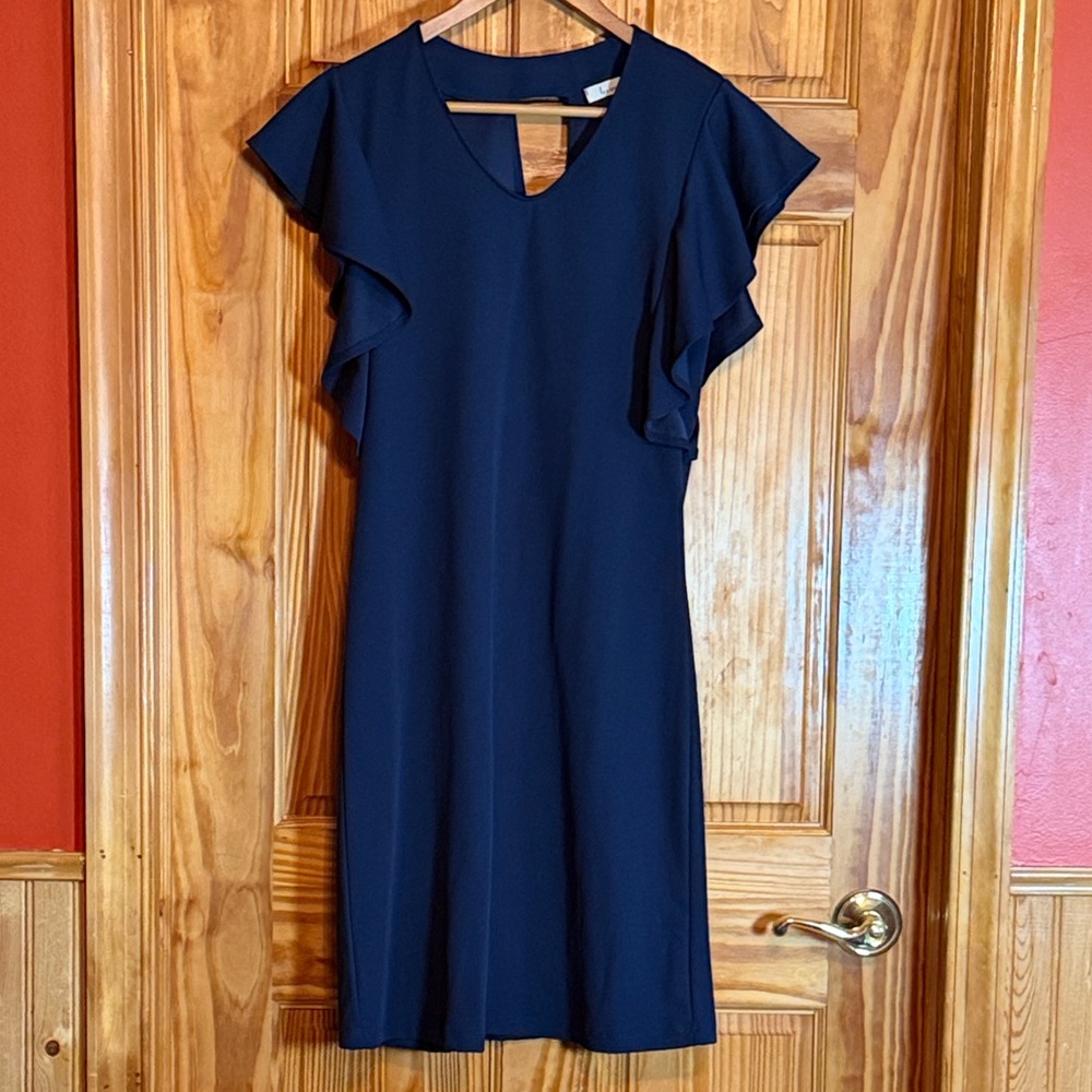 Classic Navy Midi Dress with Flutter Sleeves